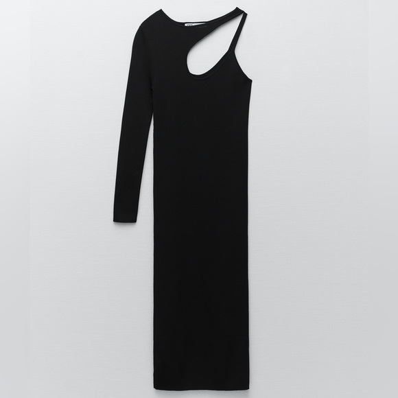 Zara Black Cut Out Knit Dress Size S - Picture 7 of 10